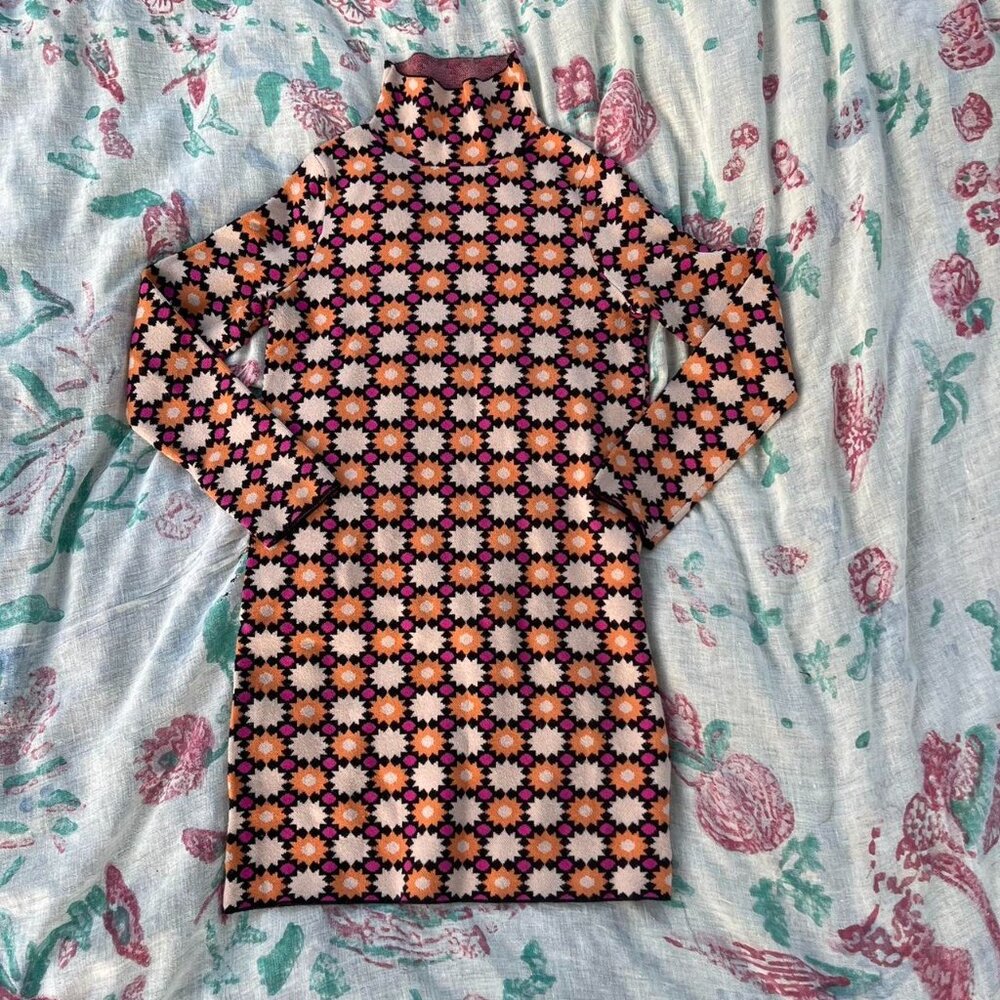 anthropologie maeve retro floral sweater mini dress
